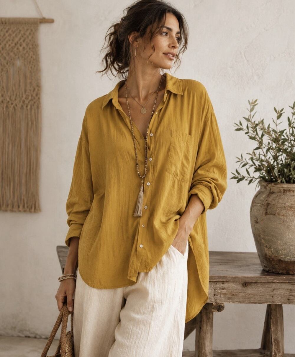 Natural Life L/XL Mustard 100% Ctn Oversized Btn Dwn Shirt Tunic Boho